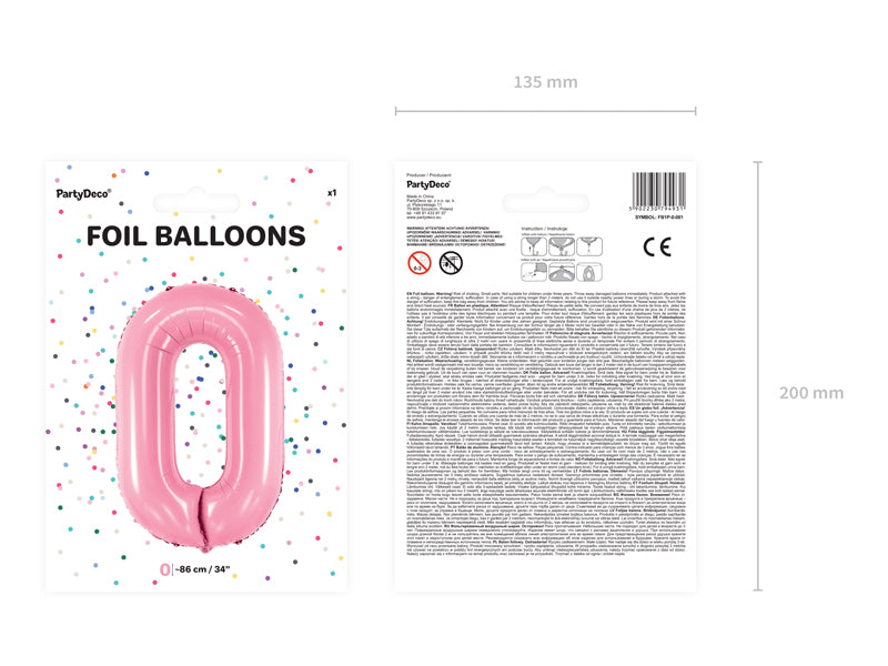 Folija balons Cipars ''0'', 86cm, rozā (Foil Balloon Number '', pink)