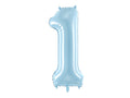 Folija balons Cipars ''1'', 86cm, light zils (Foil Balloon Number '', light blue)