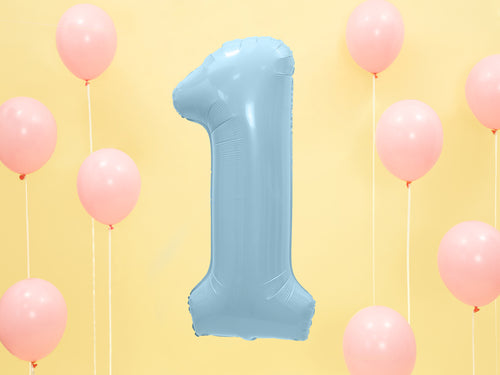 Folija balons Cipars ''1'', 86cm, light zils (Foil Balloon Number '', light blue)