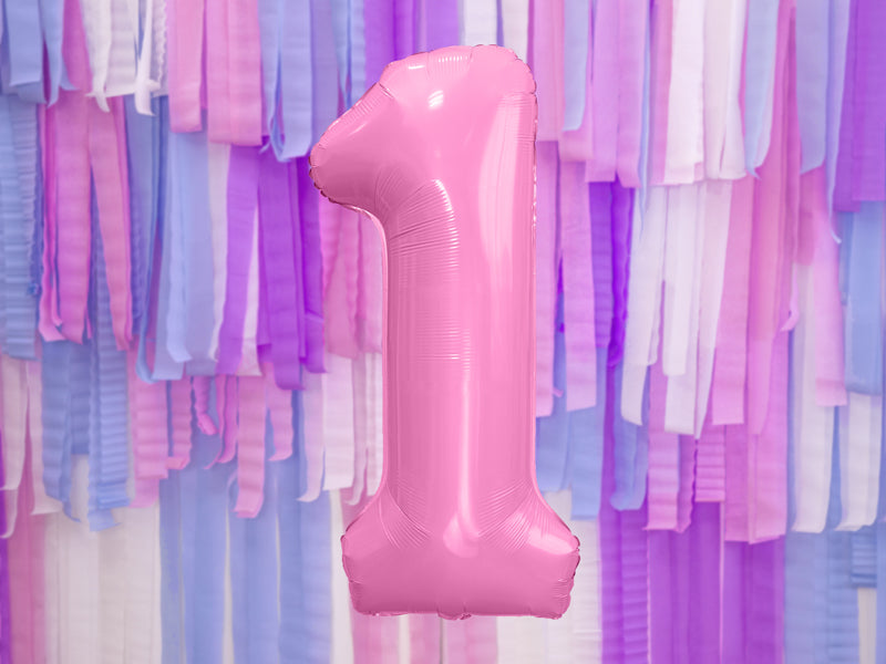 Folija balons Cipars ''1'', 86cm, rozā (Foil Balloon Number '', pink)