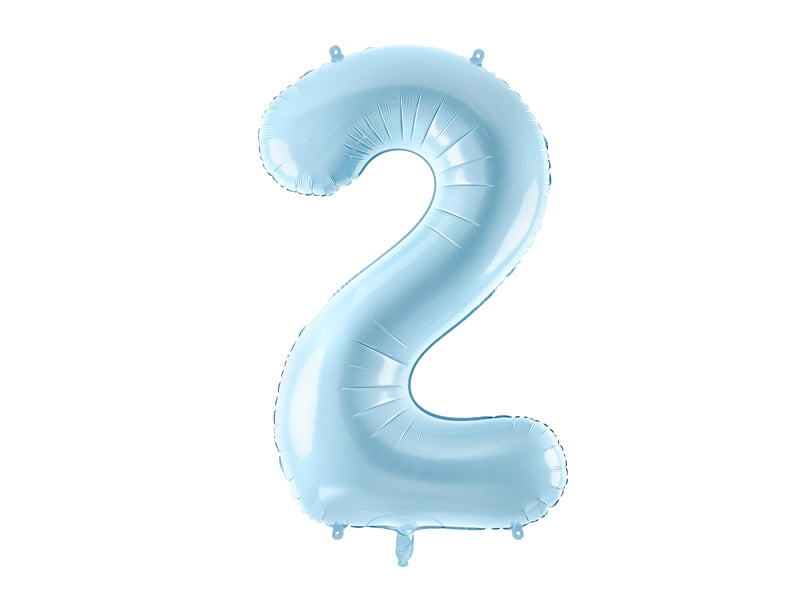 Folija balons Cipars ''2'', 86cm, light zils (Foil Balloon Number '', light blue)