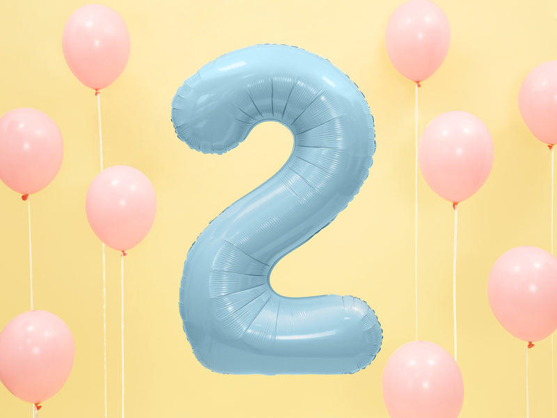 Folija balons Cipars ''2'', 86cm, light zils (Foil Balloon Number '', light blue)