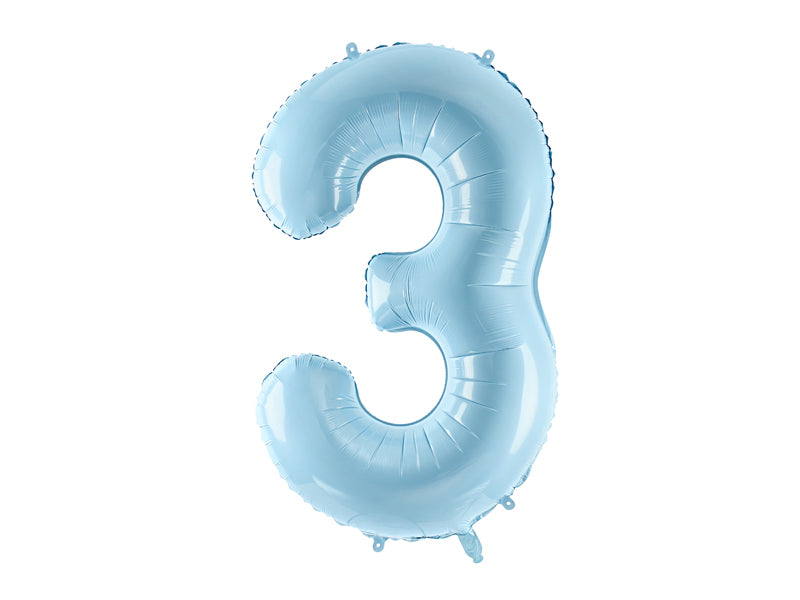 Folija balons Cipars ''3'', 86cm, light zils (Foil Balloon Number '', light blue)