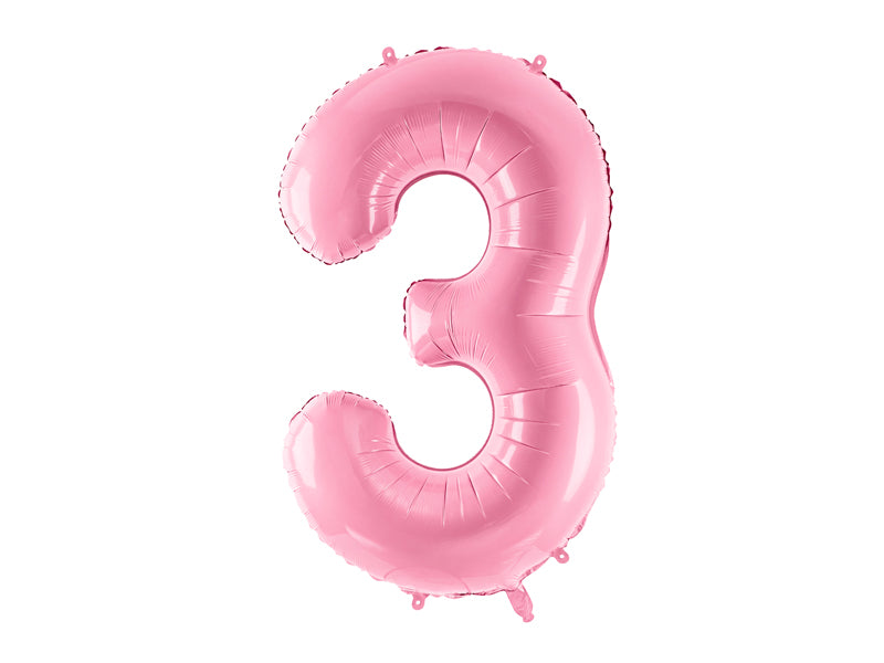 Folija balons Cipars ''3'', 86cm, rozā (Foil Balloon Number '', pink)
