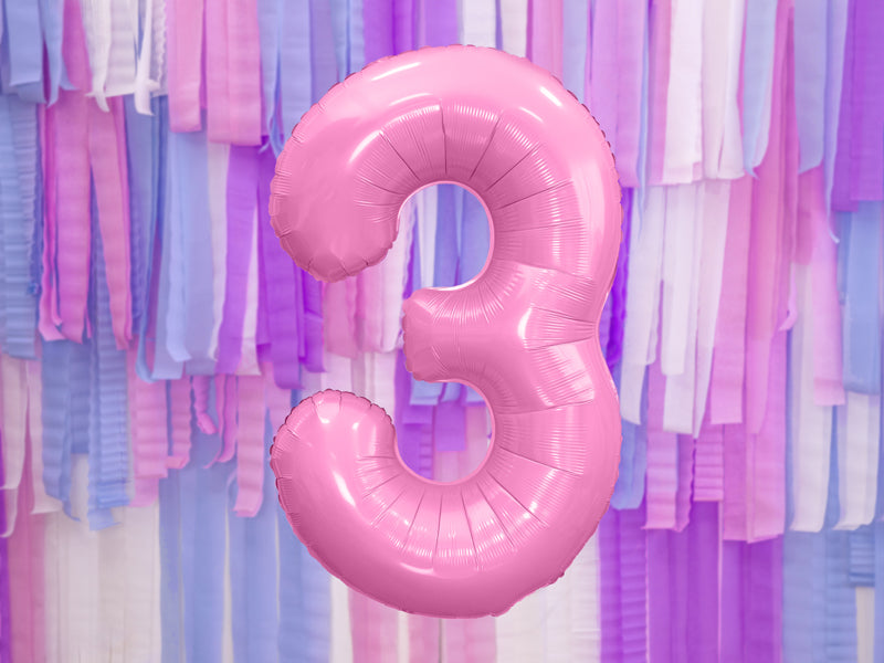 Folija balons Cipars ''3'', 86cm, rozā (Foil Balloon Number '', pink)