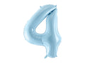 Folija balons Cipars ''4'', 86cm, light zils (Foil Balloon Number '', light blue)