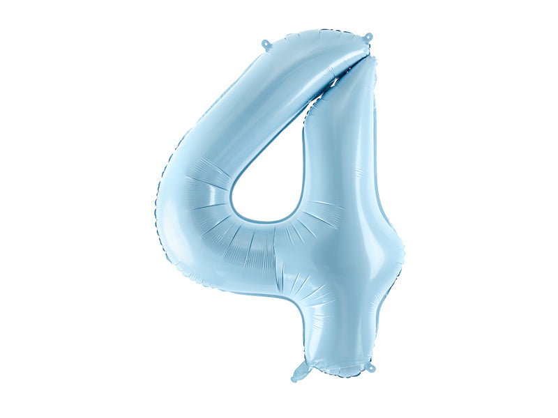 Folija balons Cipars ''4'', 86cm, light zils (Foil Balloon Number '', light blue)