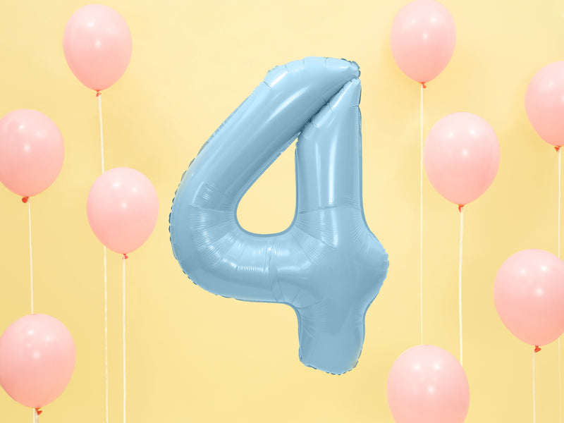 Folija balons Cipars ''4'', 86cm, light zils (Foil Balloon Number '', light blue)