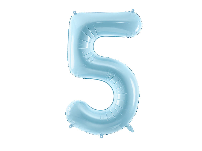 Folija balons Cipars ''5'', 86cm, light zils (Foil Balloon Number '', light blue)