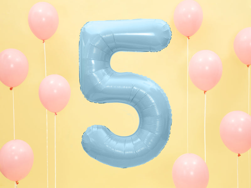 Folija balons Cipars ''5'', 86cm, light zils (Foil Balloon Number '', light blue)