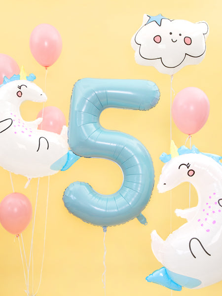 Folija balons Cipars ''5'', 86cm, light zils (Foil Balloon Number '', light blue)