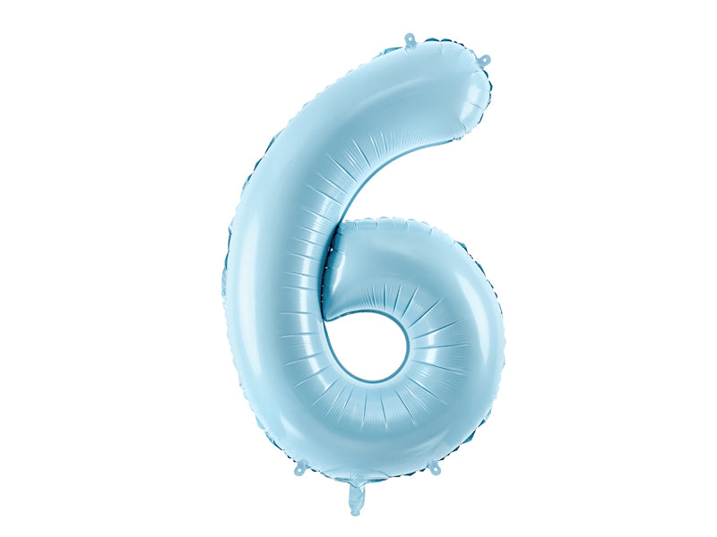 Folija balons Cipars ''6'', 86cm, light zils (Foil Balloon Number '', light blue)