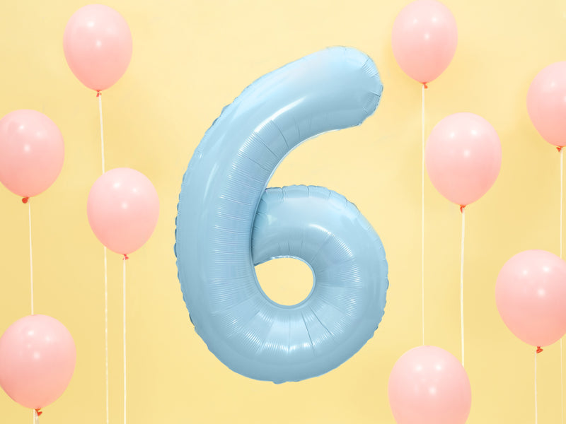 Folija balons Cipars ''6'', 86cm, light zils (Foil Balloon Number '', light blue)