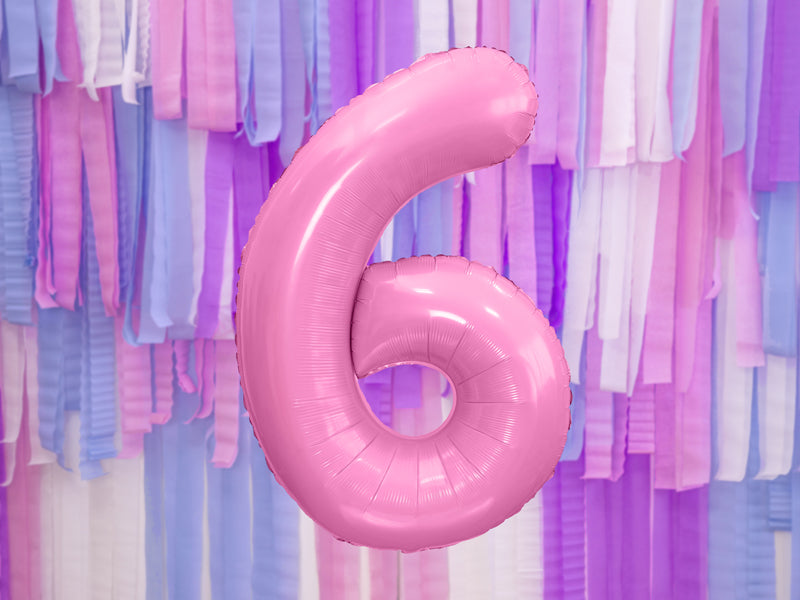 Folija balons Cipars ''6'', 86cm, rozā (Foil Balloon Number '', pink)