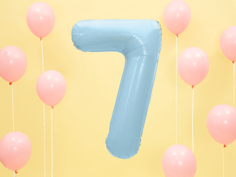Folija balons Cipars ''7'', 86cm, light zils (Foil Balloon Number '', light blue)