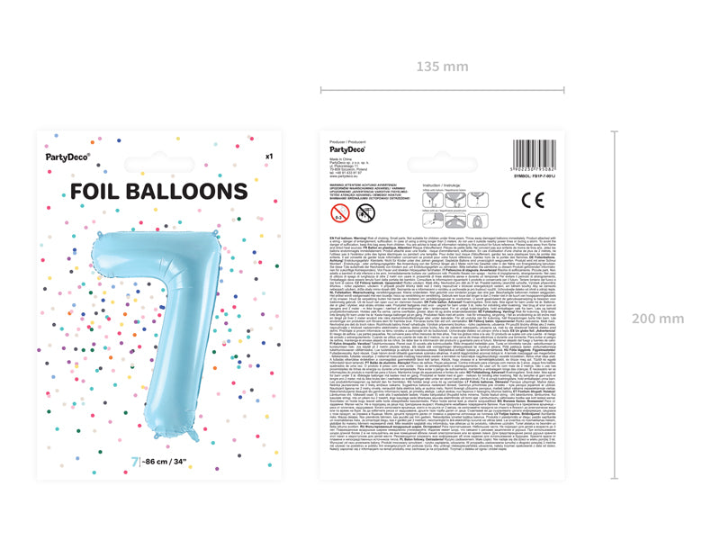Folija balons Cipars ''7'', 86cm, light zils (Foil Balloon Number '', light blue)
