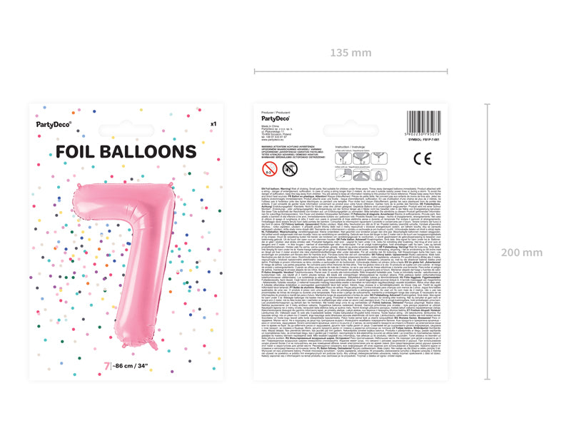 Folija balons Cipars ''7'', 86cm, rozā (Foil Balloon Number '', pink)