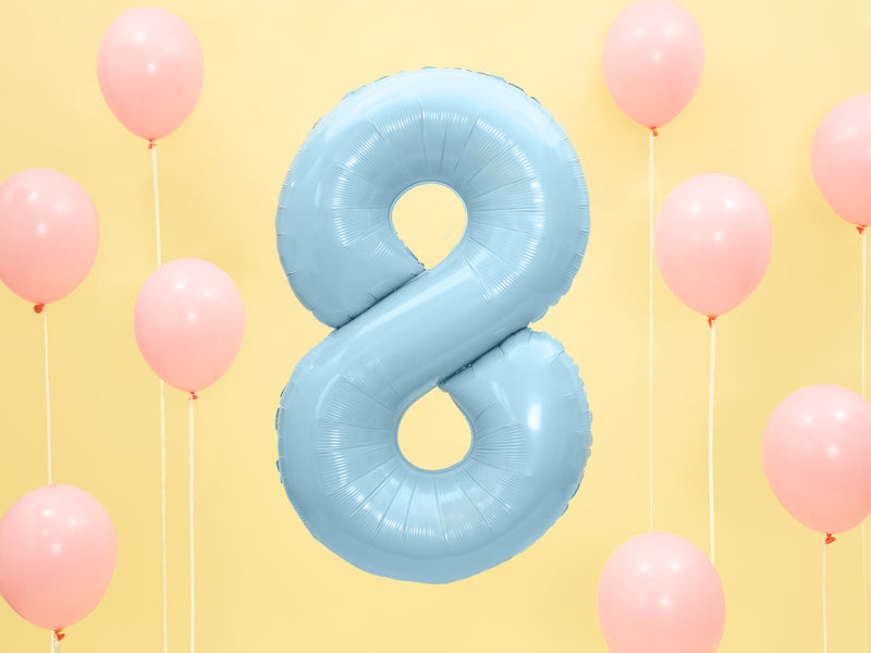 Folija balons Cipars ''8'', 86cm, light zils (Foil Balloon Number '', light blue)