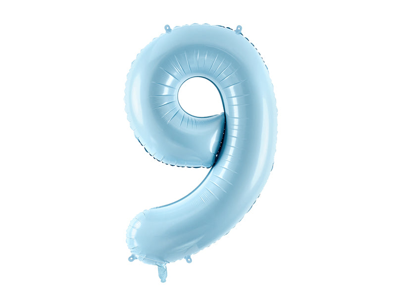 Folija balons Cipars ''9'', 86cm, light zils (Foil Balloon Number '', light blue)