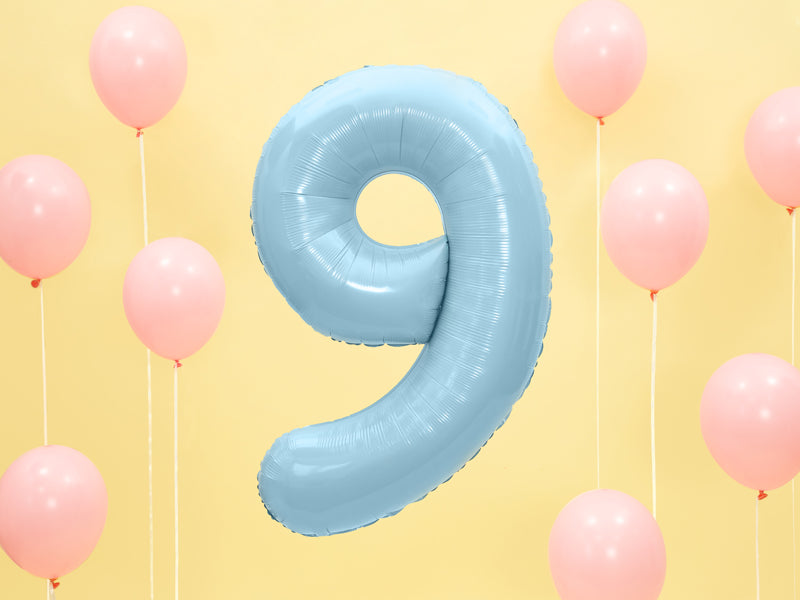 Folija balons Cipars ''9'', 86cm, light zils (Foil Balloon Number '', light blue)