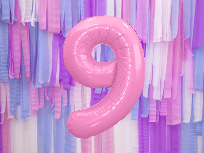 Folija balons Cipars ''9'', 86cm, rozā (Foil Balloon Number '', pink)