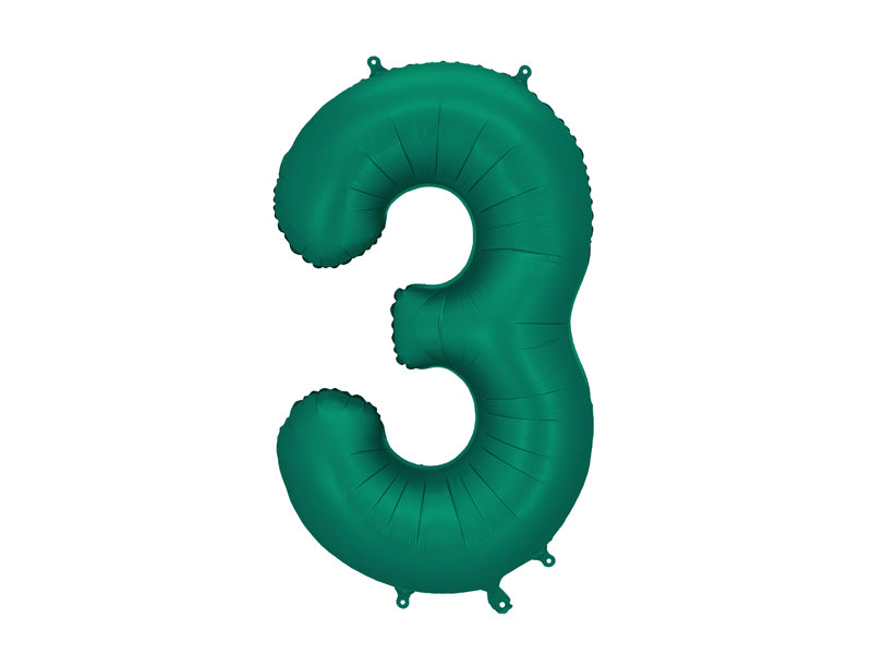 Folija balons Cipars ''3'', 86cm, Bottle zaļš (Foil Balloon Number '', Bottle Green)