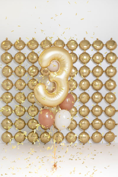 Folija balons Cipars '3', 86 cm, zelts (Foil Balloon Number '3', gold)