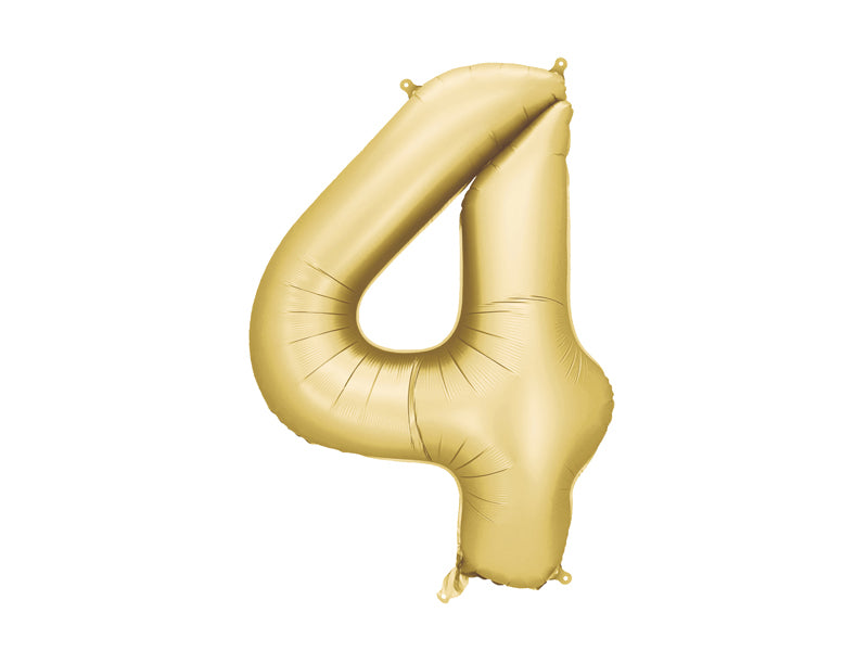 Folija balons Cipars '4', 86 cm, zelts (Foil Balloon Number '4', gold)