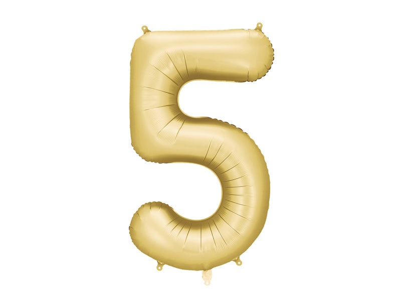 Folija balons Cipars '5', 86 cm, zelts (Foil Balloon Number '5', gold)