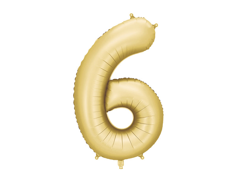 Folija balons Cipars '6', 86 cm, zelts (Foil Balloon Number '6', gold)