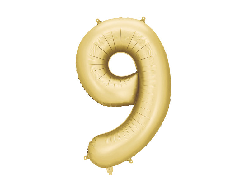 Folija balons Cipars '9', 86 cm, zelts (Foil Balloon Number '9', gold)