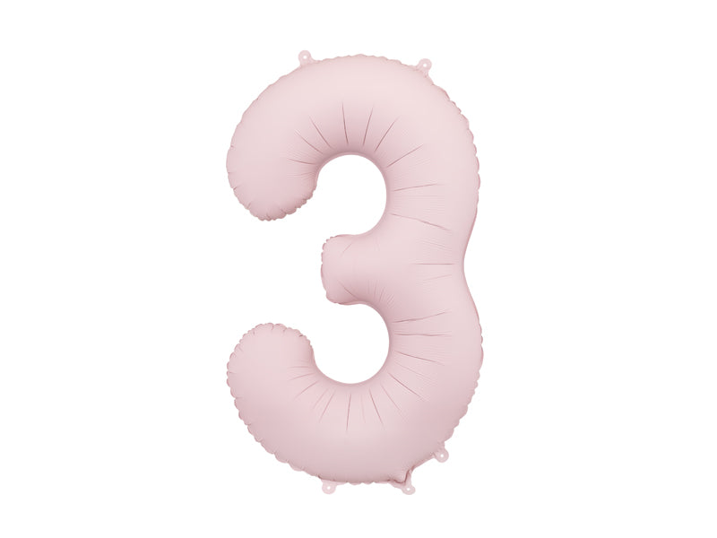 Folija balons Cipars ''3'', 86cm, light rozā (Foil Balloon Number '', light pink)