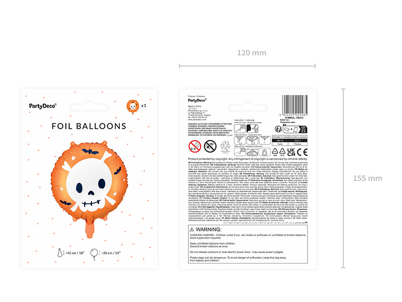 Folija balons Skull, 45 cm, dažādas krāsas (Foil balloon Skull, mix)