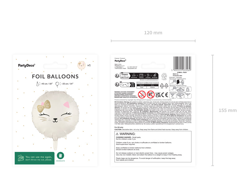 Folija balons Kaķis, 45 cm, dažādas krāsas (Foil balloon Cat, mix)