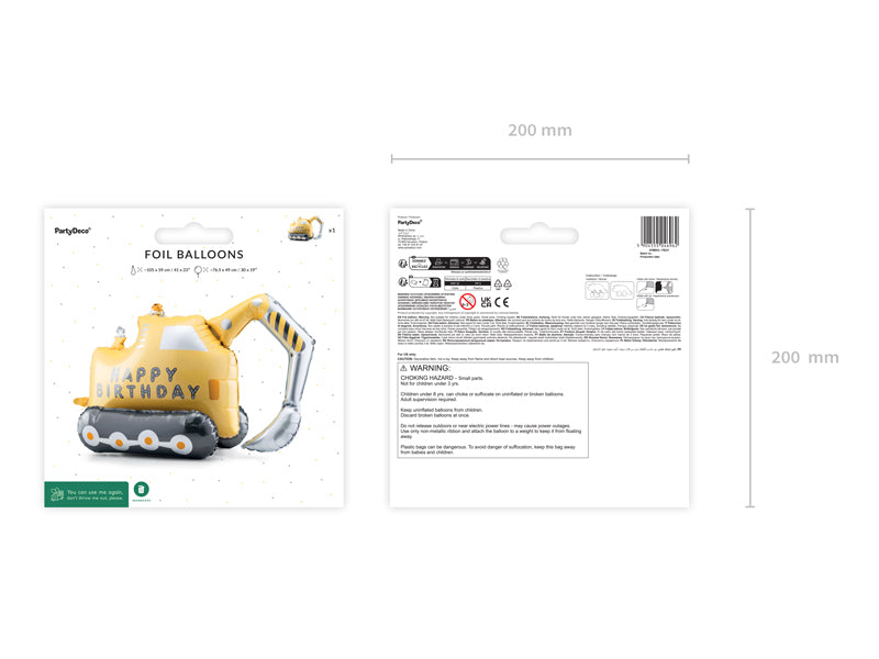 Folija balons Excavator, 76.5x49 cm, dažādas krāsas (Foil balloon Excavator, mix)
