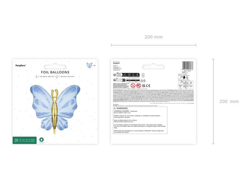 Folija balons Butterfly, 69x69 cm, zils (Foil Balloon Butterfly, blue)