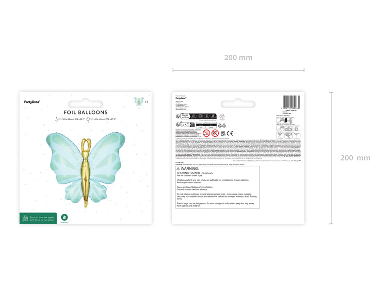 Folija balons Butterfly, 69x69 cm, mint (Foil Balloon Butterfly, mint)