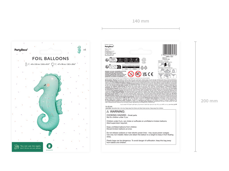 Folija balons Seahorse, 47x98 cm, dažādas krāsas (Foil Balloon Seahorse, mix)