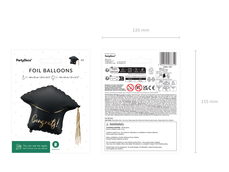 Folija balons Cap ''Congrats!'', 60x55 cm, dažādas krāsas (Foil Balloon Cap ''Congrats!'', mix)
