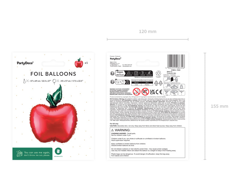 Folija balons Apple, 57x69 cm, dažādas krāsas (Foil Balloon Apple, mix)