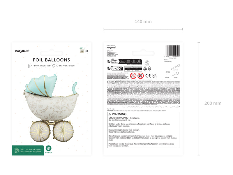 Folija balons Bērnu ratiņi, 67x96 cm, dažādas krāsas (Foil Balloon Baby Carriage, mix)
