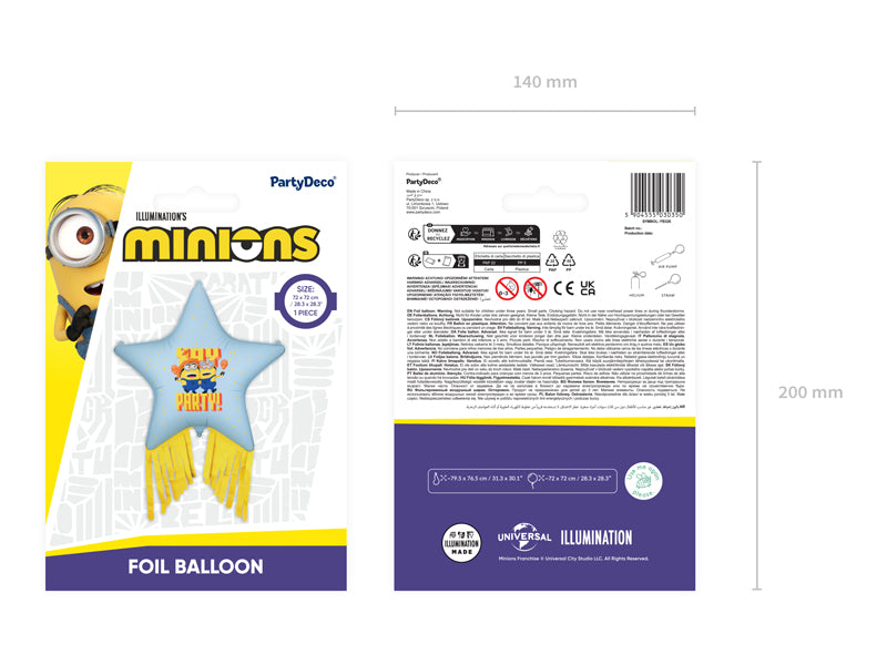 Folija balons Zvaigzne with Taseļi Minions, 72x72 cm, dažādas krāsas (Foil balloon Star with tassels Minions, mix)
