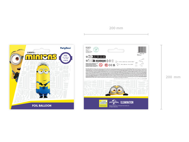 Folija balons Minion Tim, 40x100 cm, dažādas krāsas (Foil balloon Minion Tim, mix)