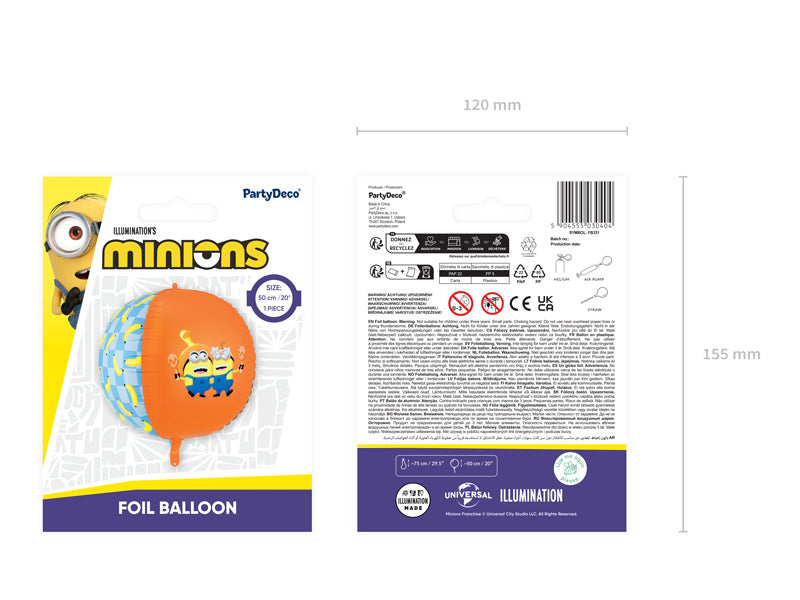 Folija balons Bumba with Minions, 75 cm, dažādas krāsas (Foil balloon Ball with Minions, mix)