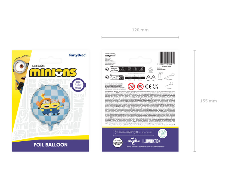 Folija balons Apaļš Minions, 35x35 cm, dažādas krāsas (Foil balloon round Minions, mix)