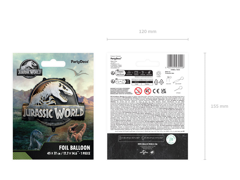 Folija balons Jurassic World Logo, 45x37 cm, dažādas krāsas (Foil balloon Jurassic World Logo, mix)
