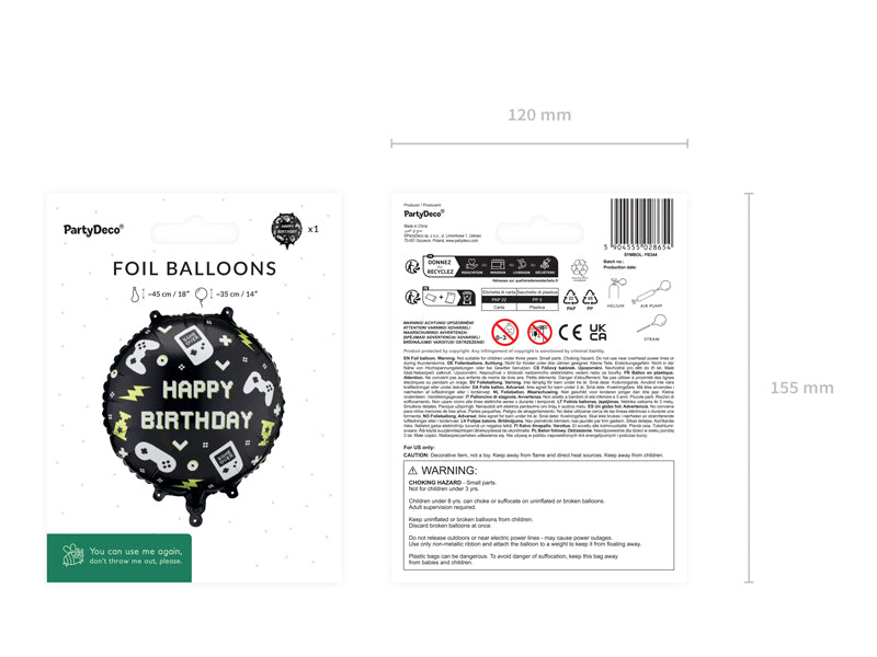 Folija balons tablet ''Happy Dzimšanas diena'', 35x35 cm, dažādas krāsas (Foil balloon tablet ''Happy Birthday'', mix)