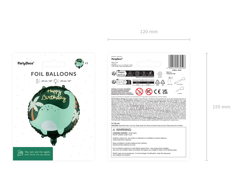 Folija balons Disc Brontosaurus, 35x35 cm, dažādas krāsas (Foil Balloon Disc Brontosaurus, mix)