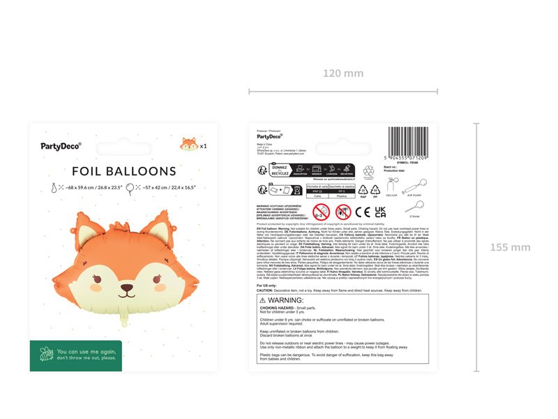 Folija balons Lapsa, 57x42 cm, dažādas krāsas (Foil balloon Fox, mix)