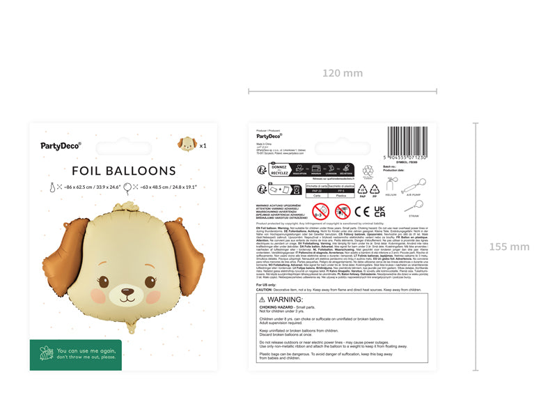 Folija balons Suns, 63x48.5 cm, dažādas krāsas (Foil balloon Dog, mix)